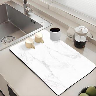OEM Alfombrilla Para Platos, 60 X 40 Cm, Secado R&aacute;pido, Base Para Fregadero, Fregadero, Absorbente, Antideslizante, Ba&ntilde;o, M&aacute;rmol Blanco