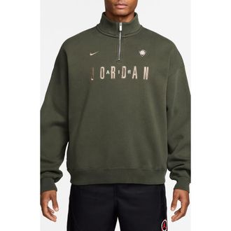 Nike Jordan Flight Oversize Fleece Quarter Zip Pullover in Cargo Khaki/Khaki at Nordstrom, Size Medium