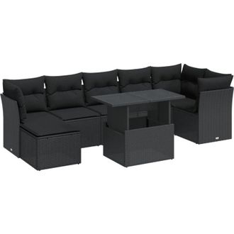 vidaXL Set De Sof&aacute;s De Jard&iacute;n Y Cojines 8 Piezas Rat&aacute;n Sint&eacute;tico Negro
