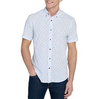 ConStruct Slim Fit 4-Way Stretch Short Sleeve Button-Up Performance Shirt in White/Blue at Nordstrom Rack, Size Xx-Large