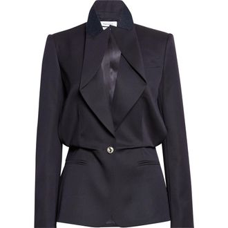 Alexander McQueen Cotton Folded Lapel Jacket in Navy at Nordstrom, Size 6 Us