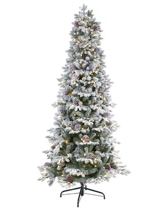 Nearly Natural 7.5Ft. Flocked Alaskan Pre-Lit Artificial Christmas Tree