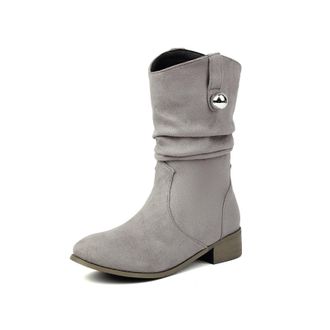 Generic Womens Slouch Mid Calf Boots With Metal Button Suede-Like Material Comfortable Slip Resistant Durable For Casual Daily Streetwear Fall Winter,Grey,6.5