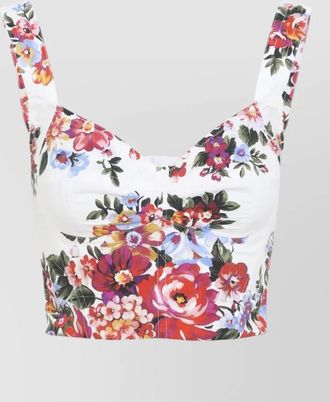 Dolce & Gabbana cotton floral sweetheart neckline cropped top