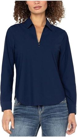 Liverpool L.A. Long Sleeve Collared Zip Front Knit Shirt Womens Clothing Dark Navy : SM, Nylon/Spandex
