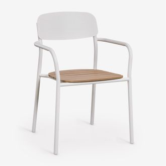 Sklum Pack De 2 Sillas De Jard&iacute;n Apilables Con Reposabrazos En Resina Efecto Madera Y Acero Mireiali Sklum