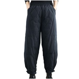 Generic Womens Winter Warm Goose Down Trousers Outdoor Sport Puffer Joggers Elastic Waist Thermal Fleece Sweatpants Plush Thick Tracksuit Bottoms with Pockets