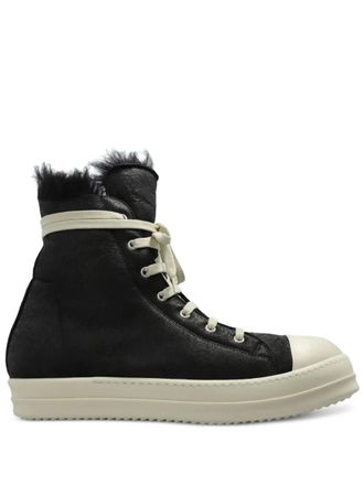 Rick Owens shearling-lined lace-up sneakers - Black