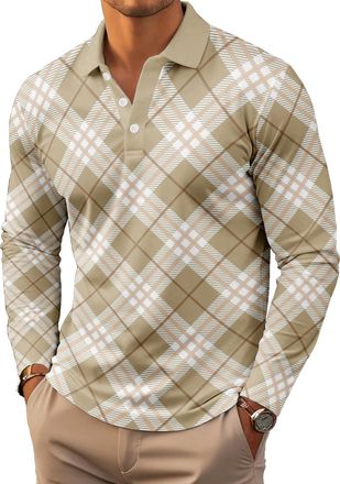 Generic Mens Long Sleeve Polo Shirts Print Casual Vintage Classic Golf Shirt (UK, Alpha, 4XL, Regular, Regular, 2)