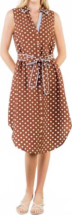 THML Clothing Sleeveless Polka Dot Button Down Dress In Brown