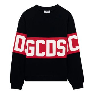 GCDS Gcds, Hoodies & sweatvesten, Heren, Zwart, 2Xs, Katoen, Band Logo Crewneck