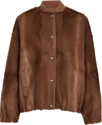 Brunello Cucinelli Cashmere Shearling Bomber Jacket With Monili