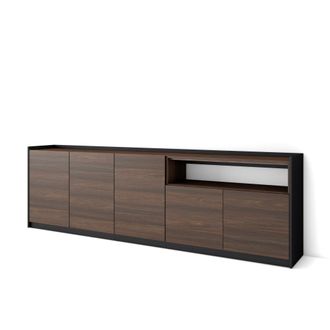 Skraut Home Skraut Home - Aparadores Para Sal&oacute;n, 260x37x80cm, 5 Puertas, Armario, Zapatero, Roble Oscuro Y Negro