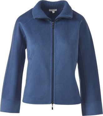 Kinross Cashmere Womens Knit Trim Zip Coat In Saphire