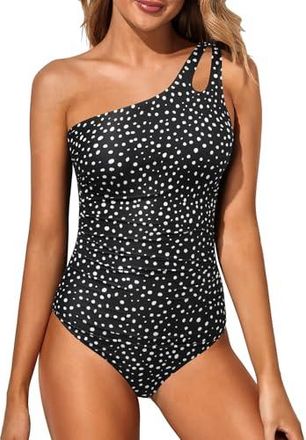 Holipick Maillot de bain une pi&egrave;ce asym&eacute;trique pour femme - Contr&ocirc;le du ventre - Couverture compl&egrave;te - Maillot de bain modeste avec ouverture au niveau de l&eacute;pa