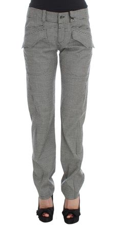 Ermanno Scervino Black White Checkered Cotton Casual Womens Pants
