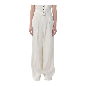 Liu Jo Wide Trousers, female, White, M, Striped High-Waisted Wide-Leg Trousers