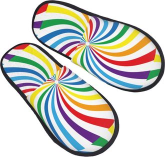 Generic Rainbow Twist Men Women Sliders Fuzzy House Slippers Non-Slip House Shoes For Outdoor Indoor Bedroom L