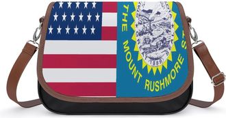 Generic Flag of U.S.A And South Dakota Crossbody Bags for Women Fashion Leather Shoulder Handbags With Adjustable Strap