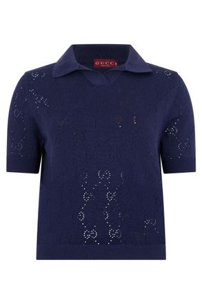 Gucci Blue Knitted Shirt Collar Polo