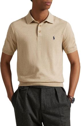 Polo Ralph Lauren Short Sleeve Cotton Polo Sweater in Dune Melange at Nordstrom, Size Xx-Large