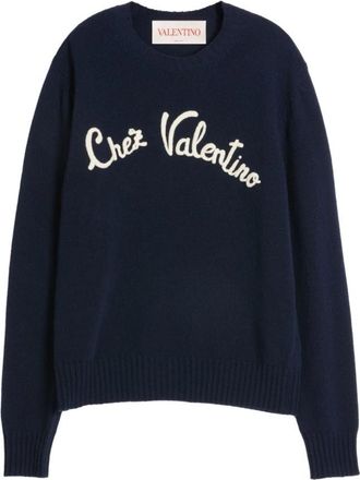 Valentino Garavani Blauwe Sweater Herenmode - Heren - Ronde hals truien - Blauw - S - Wol - Truien & Vesten