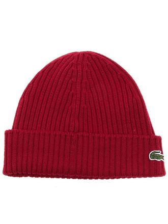 Lacoste logo-patch ribbed-knit beanie - men - Wool - One Size - Red