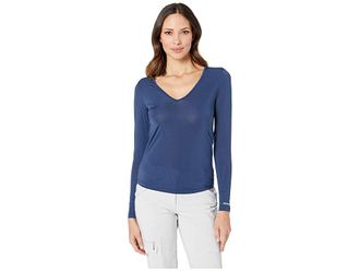 Jamie Sadock Sunsense(r) Long Sleeve Layering Top Womens Long Sleeve Pullover Moonlit Navy : 2XL, Nylon