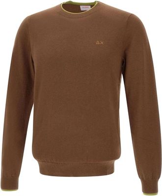 Sun 68 Wollen en Katoenen Trui - Heren - Ronde hals truien - Bruin - 2XL - Katoen - Truien & Vesten