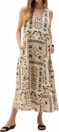 Joseph Ribkoff Printed Linen Dress In Beige/multi