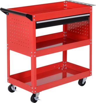 OEM Carro De Taller Carro De Herramientas Con 3 Bandejas Y Caj&oacute;n Ruedas Con Frenos Asa Lateral Panel Lateral Perforado Rojo