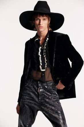 Dsquared2 MenS Black Velvet Tailored Jacket, Size 56