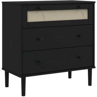 vidaXL C&oacute;moda Senja Aspecto Rat&aacute;n Madera Maciza Pino Negro 80x40x80cm Vidaxl