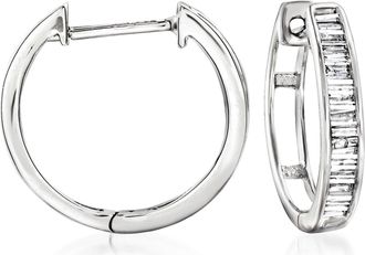 Ross-Simons Diamond Huggie Hoop Earrings in 14kt White Gold