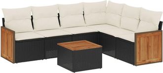 vidaXL Vidaxl - Set De Comedor De Jard&iacute;n 7 Pzas Y Cojines Rat&aacute;n Sint&eacute;tico Negro
