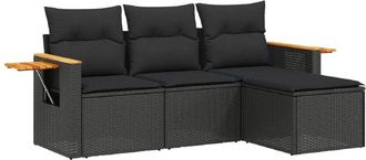 vidaXL Juego De Sof&aacute;s Jard&iacute;n 4 Pzas Con Cojines Rat&aacute;n Sint&eacute;tico Negro Vidaxl