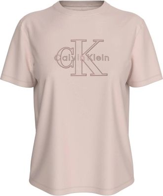 Calvin Klein Tops, Dames, Roze, M, Katoen, Baby Terry Monologo Grafisch T-shirt