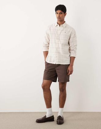 Abercrombie & Fitch Camicia a maniche lunghe in misto lino bianco a quadri