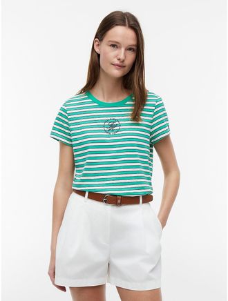 Tommy Hilfiger Womens Nautical Script Monogram Striped T-Shirt - Green - XXL