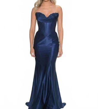 Sherri Hill 57986 Strapless Corset Floor Length Dress In Navy