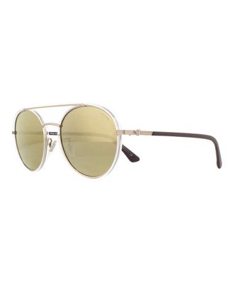 Police Round Mens Light Gold Crystal Grey Brown Mirror Sunglasses Metal - One Size