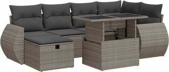 vidaXL Set Sof&aacute;s Jard&iacute;n Y Cojines 8 Pzas Rat&aacute;n Sint&eacute;tico Acacia Gris Vidaxl