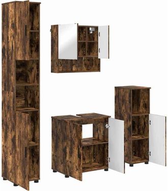 vidaXL Juego De Muebles De Ba&ntilde;o Con Almacenamiento 4 Pcs Roble Ahumado Vidaxl