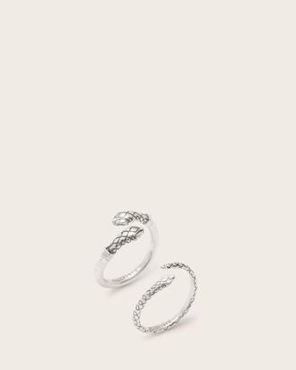 AllSaints Womens Brass Serpent Textured Ring Set, Size: S