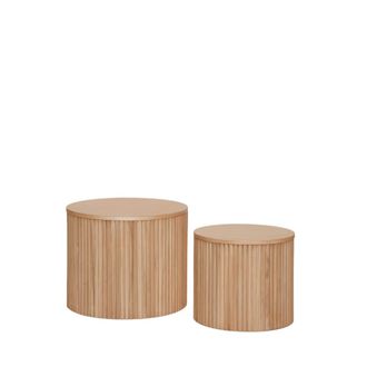 Klast Set de 2 mesas centro madera de paulownia marr&oacute;n 50x40 cm