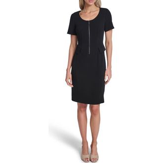 Calvin Klein Scoop Neck Zip Front Sheath Dress in Black at Nordstrom Rack, Size 10