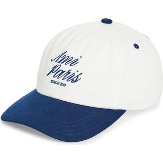 Ami Bicolor Logo Embroidered Adjustable Baseball Cap in Encre/Blanc Creme at Nordstrom