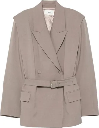 SOLOTRE Dubbelrijige Blazer - Dames - Jassen - Bruin - Maat: L Leer