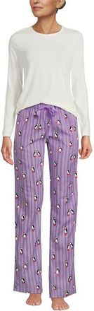 Lands End Pajama Set Knit Long Sleeve T-Shirt and Flannel Pants in Whisper Lilac Playful Puffins at Nordstrom, Size Xx-Small P