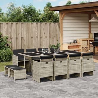 vidaXL Set Comedor Jard&iacute;n Y Cojines 13 Pzas Rat&aacute;n Sint&eacute;tico Gris Claro Vidaxl